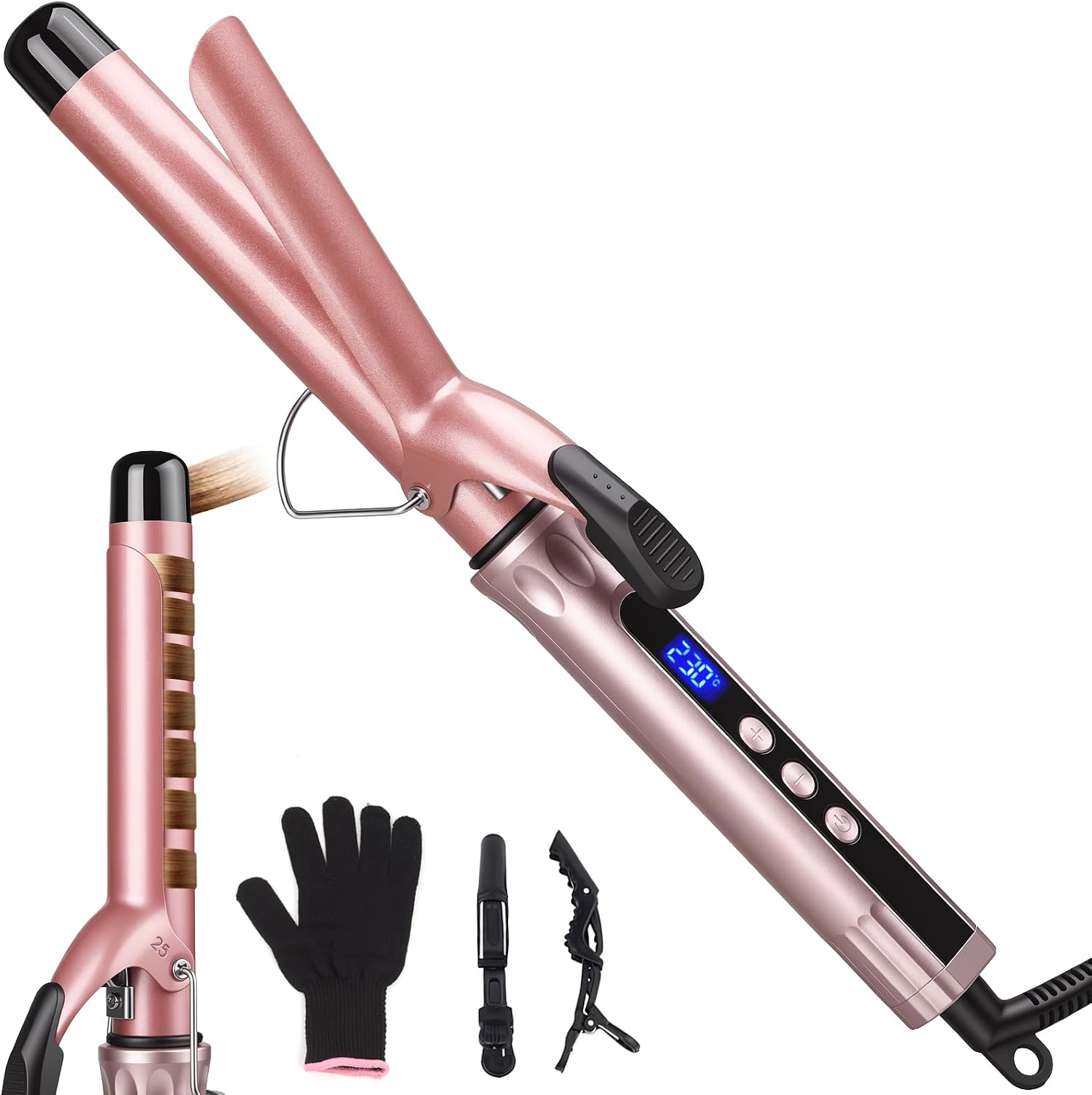 Detalle de JAETON Curling Wand Hair Curler — 25mm Ceramic Tourmaline, Dual Voltage, 100–230°C