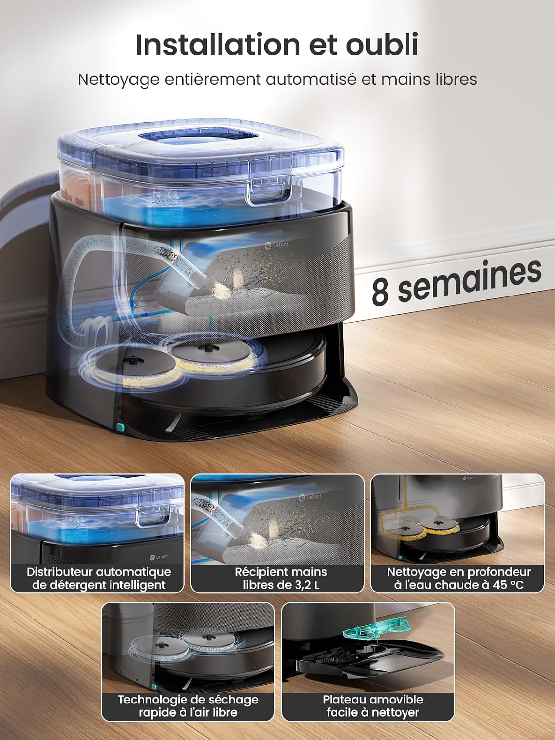 Thumbnail 2 de Lefant M3 Robot Aspirateur Laveur 12 000 Pa avec station multifonctionnelle