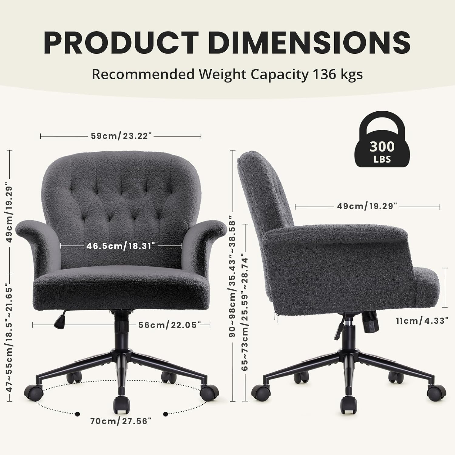 Thumbnail 1 de IWMH Chaise Coiffeuse Chambre – pluszowe krzesło biurowe z regulacją wysokości