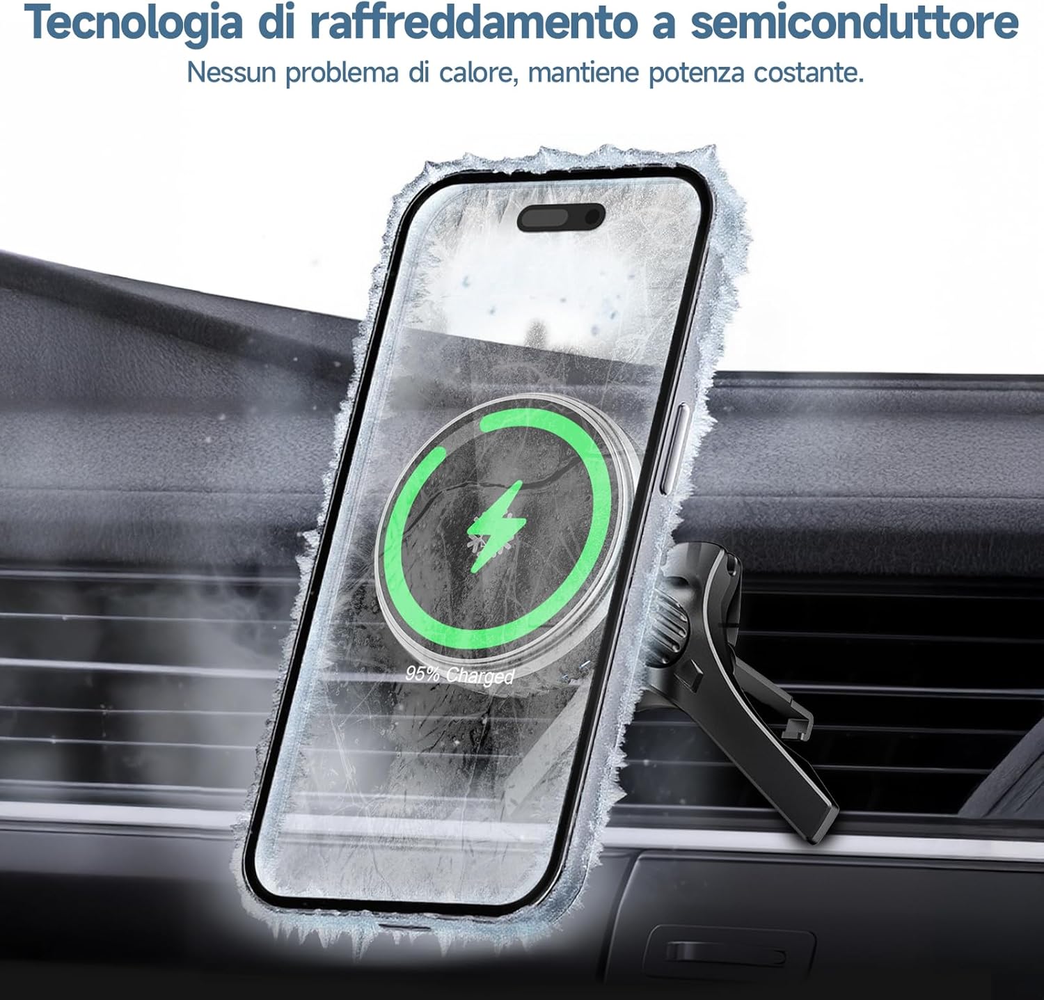 Detalle de MANKIW Caricatore Auto MagSafe 15W con Raffreddamento Semiconduttore e Ventola Silenziosa per iPhone 12–17