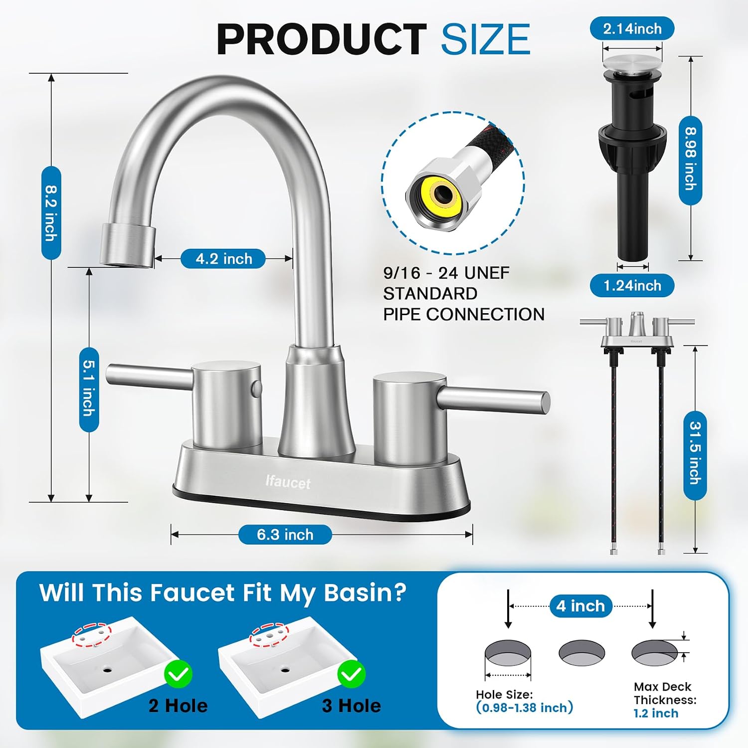 Detalle de Ifaucet Bathroom Faucet, 4-Inch Centerset, Brushed Nickel, Dual Handles