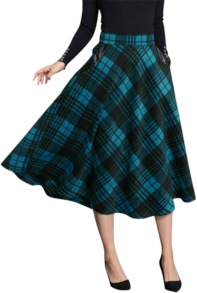 Thumbnail 6 de IDEALSANXUN Women's Plaid Wool Skirt