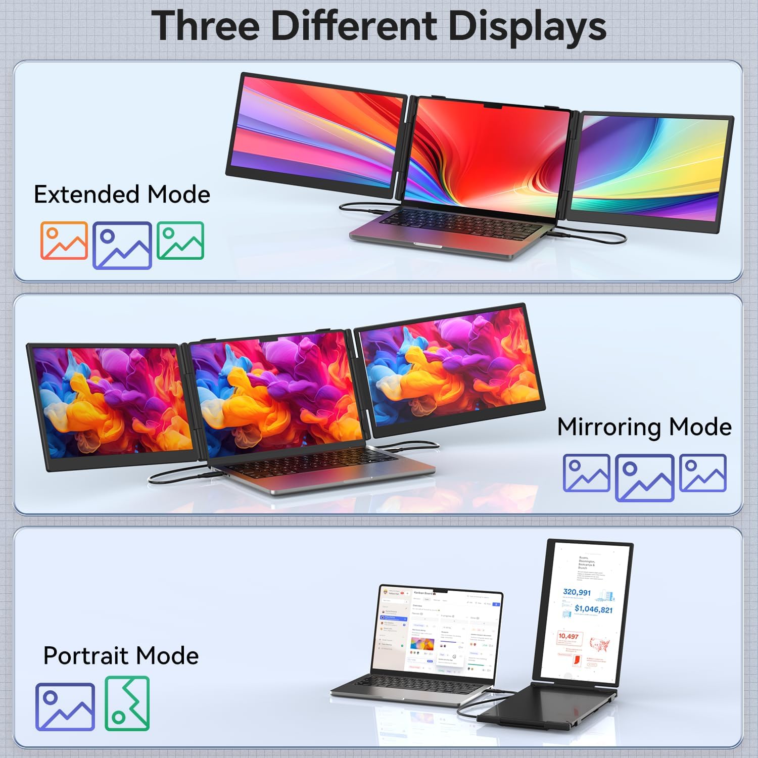 Thumbnail 6 de FEZOBR Laptop Screen Extender 14" Ultrathin Triple Monitor – 1080P FHD IPS, Plug & Play