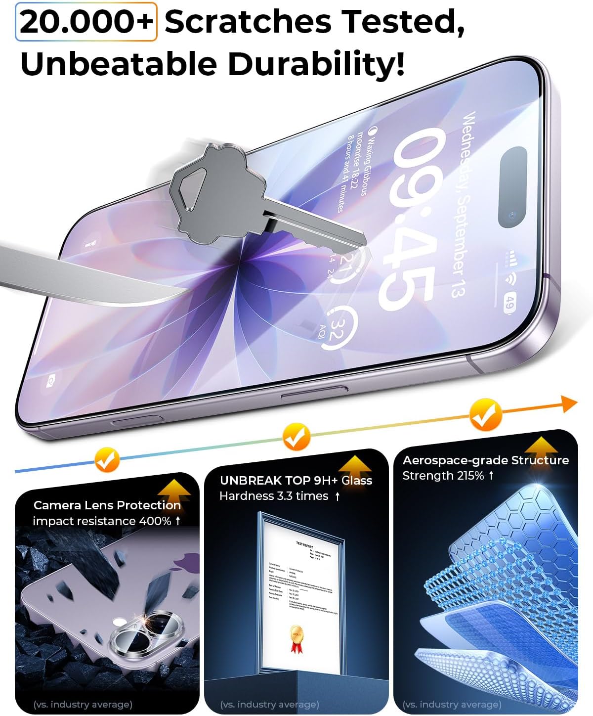 Detalle 2 de MRGLAS MG-CTHD-04 iPhone 17 Screen Protector, 9H+ Glass, Auto-Dust Removal