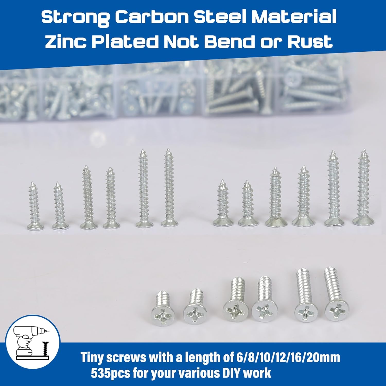 Thumbnail 3 de AMLOOPH self tapping small wood screws assortment (535 pcs) with plastic storage box
