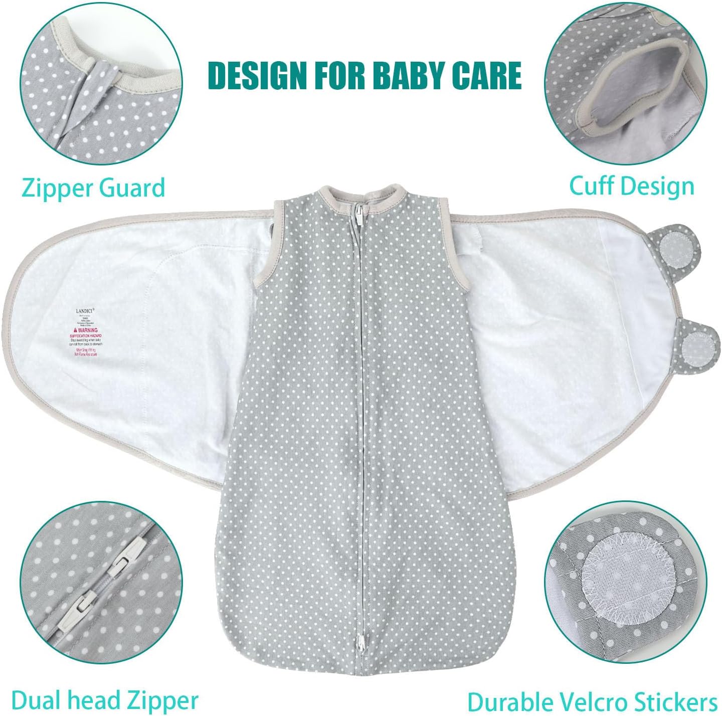 Thumbnail 2 de LANDICI 0-3 Months Baby Sleeping Bag Sack: 100% Cotton Swaddle for Newborns
