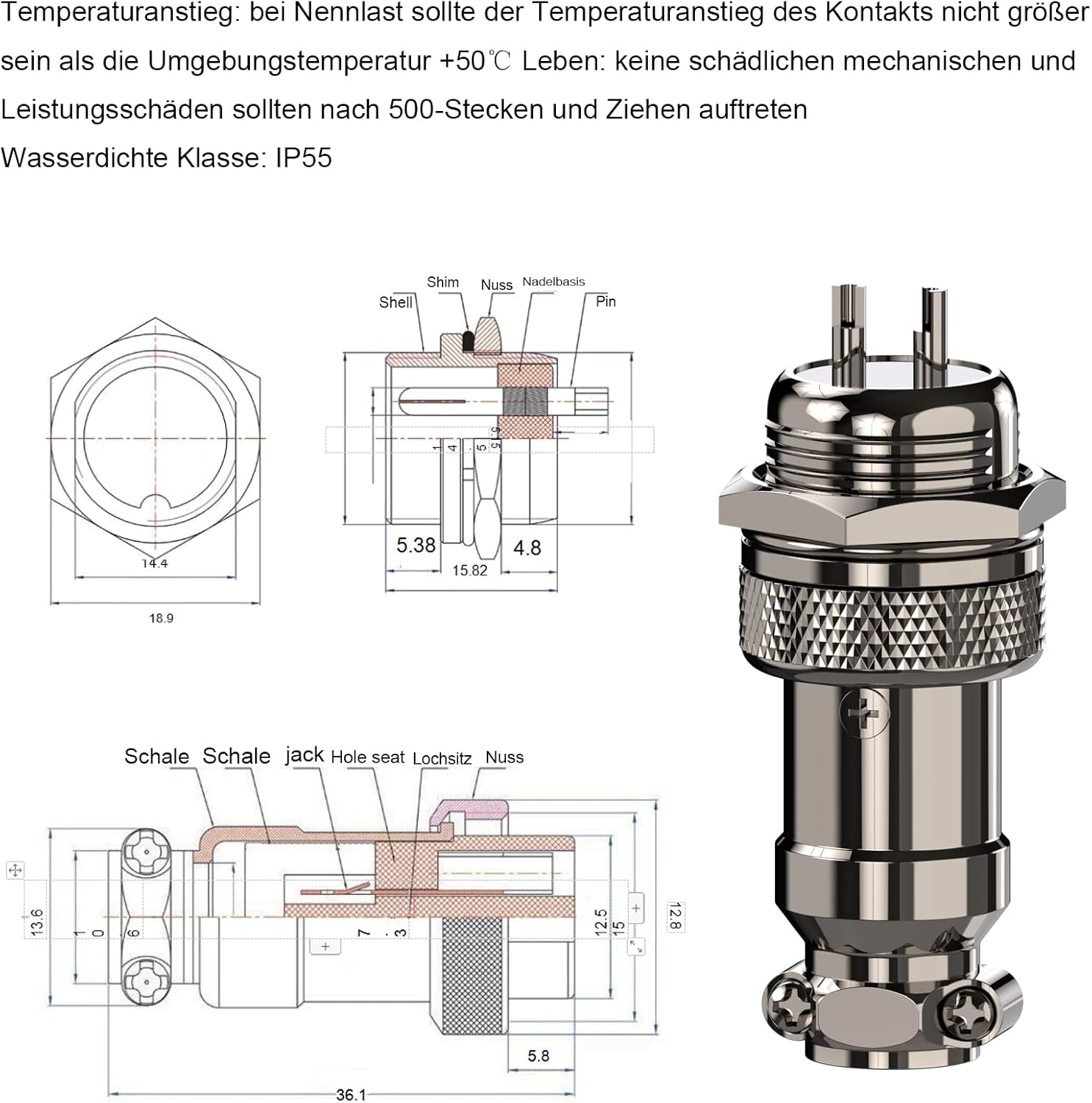 Thumbnail 4 de CLDIY GX16 2‑poliger Metallrundstecker 10 Stück 🔌