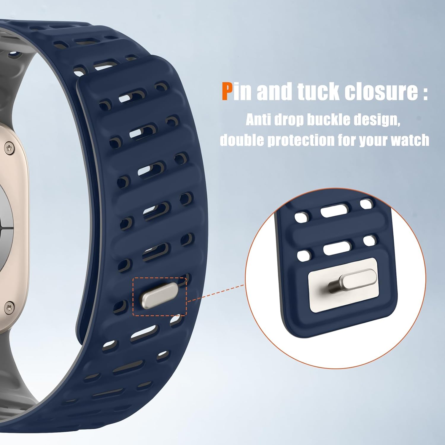 Detalle 2 de Tasikar Clip Magnetic Straps for Apple Watch 42–49mm (Dark Blue-Grey) — Silicone, Waterproof