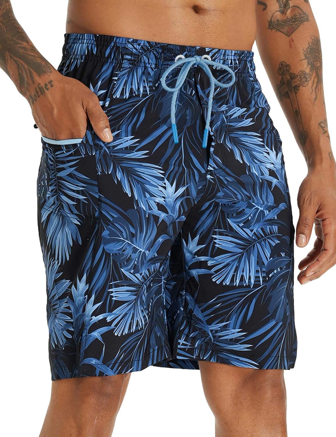 Detalle de APTRO Men's 9" Swim Trunks with Compression Liner, Zip Pocket and Quick-Dry Fabric