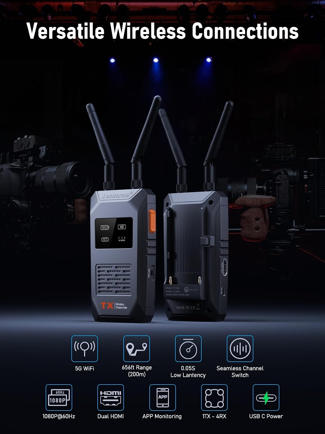 Thumbnail 1 de Lemorele Wireless Video Transmission System — 656ft/200m Range, 1080P60 with Ultra-Low Latency
