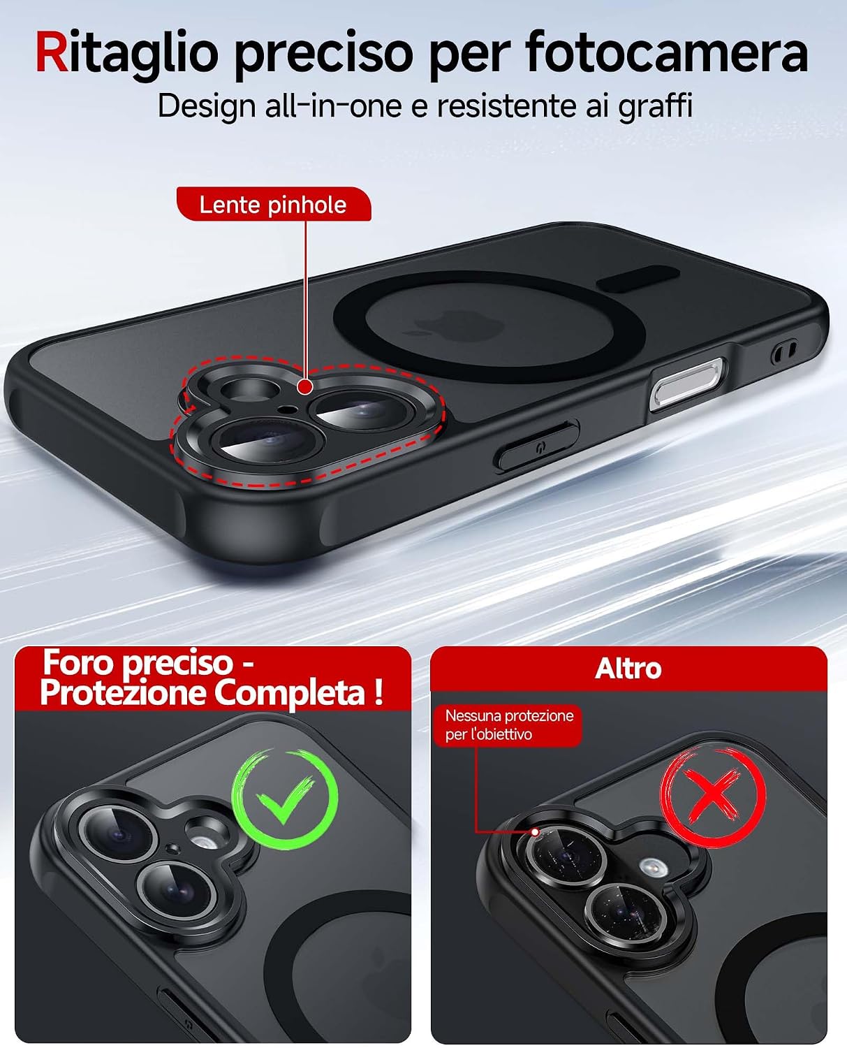 Detalle 2 de LeYi Cover Magnetica per iPhone 16 6,1'' con 2 Pellicole in Vetro Temperato – Nero