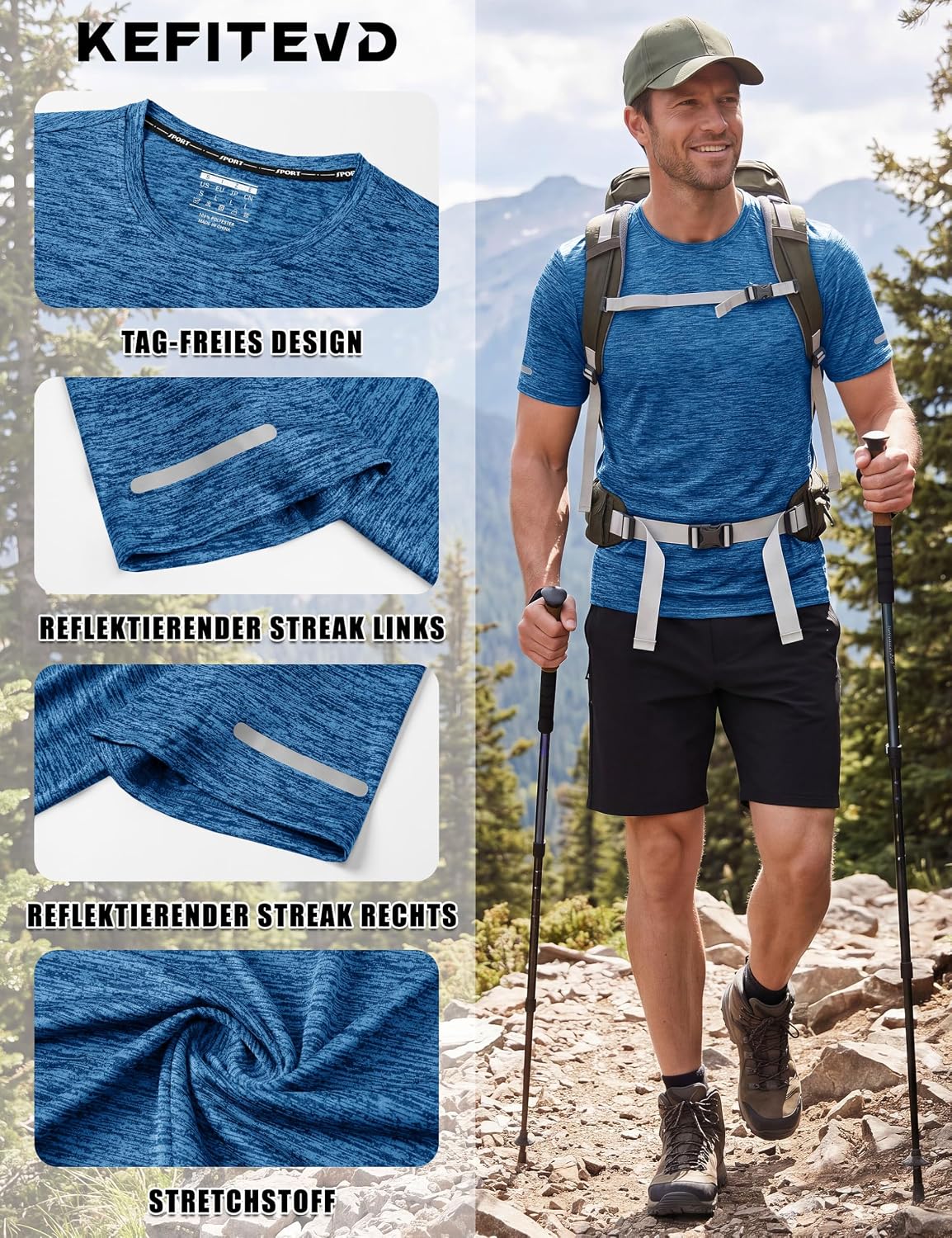 Thumbnail 4 de KEFITEVD Funktionsshirt Herren – Schnelltrocknend, Atmungsaktiv und Reflektierende Streifen
