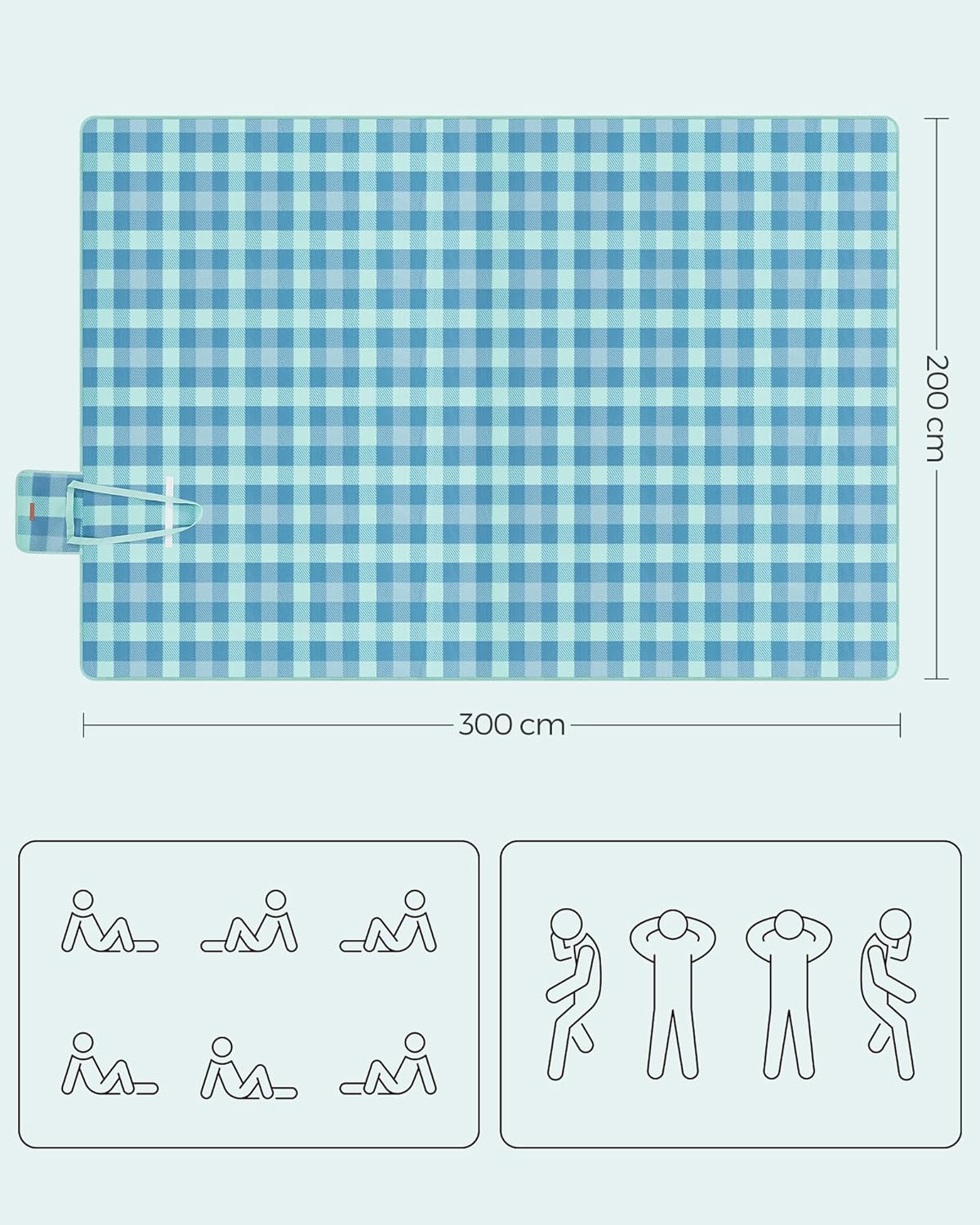 Thumbnail 2 de SONGMICS Coperta da Picnic 300 x 200 cm pieghevole con 4 picchetti antivento, fondo impermeabile verde e blu GCM012Q03
