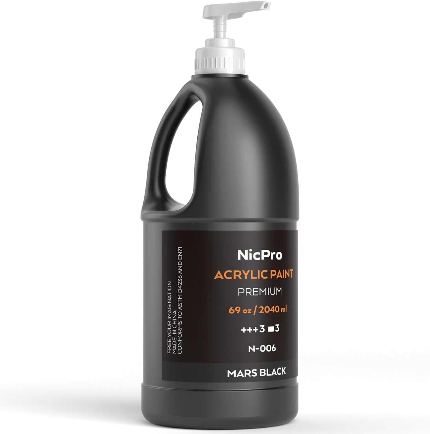 Detalle de Nicpro Black Acrylic Paint Set, 2040 ml – Large Pump Bottle for Multi-Surface Crafting (Non-Toxic)