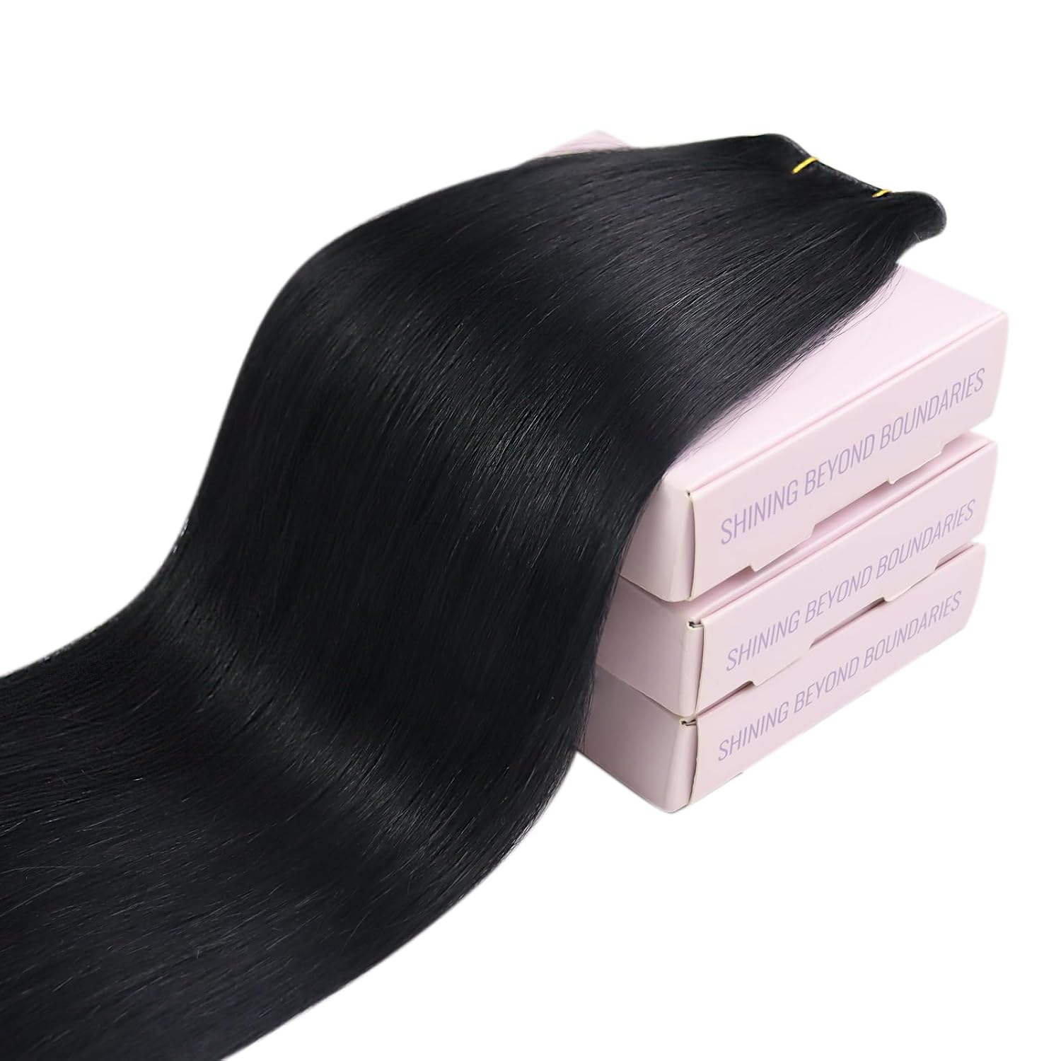 Thumbnail 5 de Fshine Butterfly Weft Extensions Echthaar Schwarz, 40 cm/80 g – doppelseitige Tressen (frei zuschneidbar)