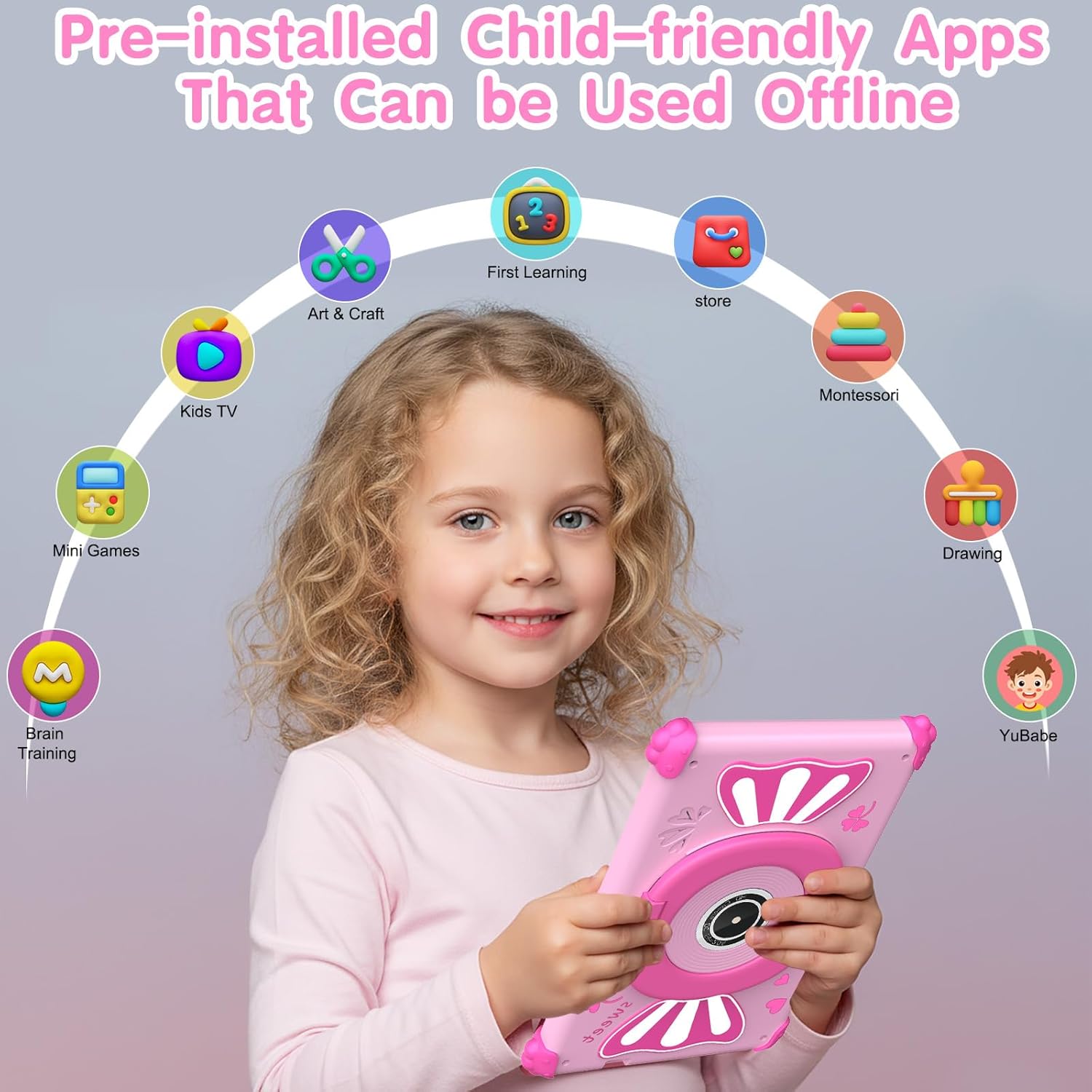 Detalle de ascrecem Kinder-Tablet 7 Zoll mit Android 15, WLAN 6 und Elternkontrolle (Rosa)