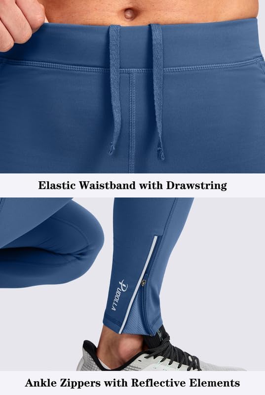 Detalle de Pudolla Men's Thermal Running Tights with Fleece Lining and 3 Zip Pockets
