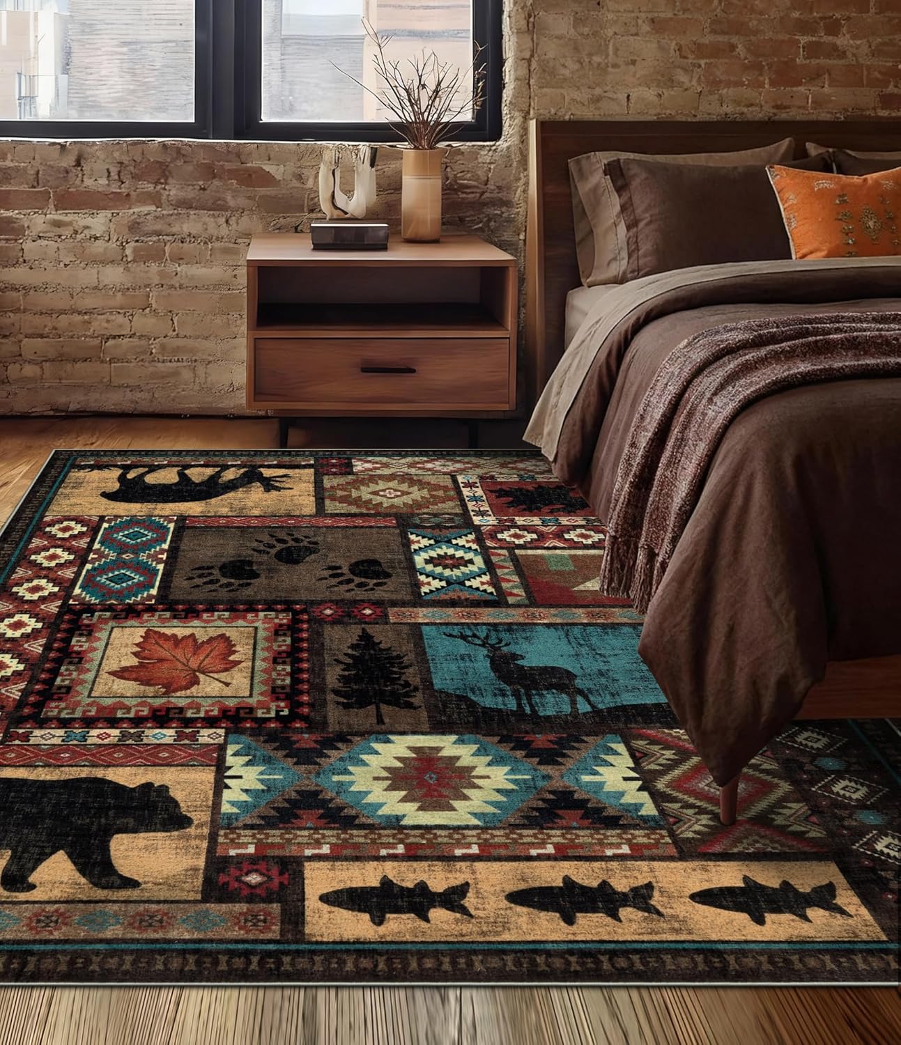 Thumbnail 2 de YIHOUSE Rustic Cabin Area Rug (5x7) — Machine Washable Lodge Bear Rug with Non-Slip TPR Backing