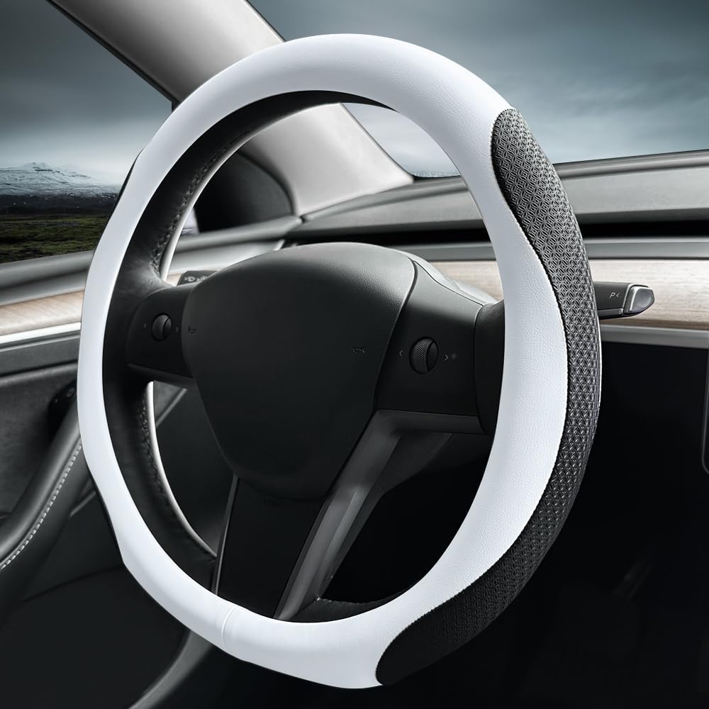 Detalle 2 de LKWLIKEI pokrowiec na kierownicę do Tesli Model 3/Y, biały, skóra nappa