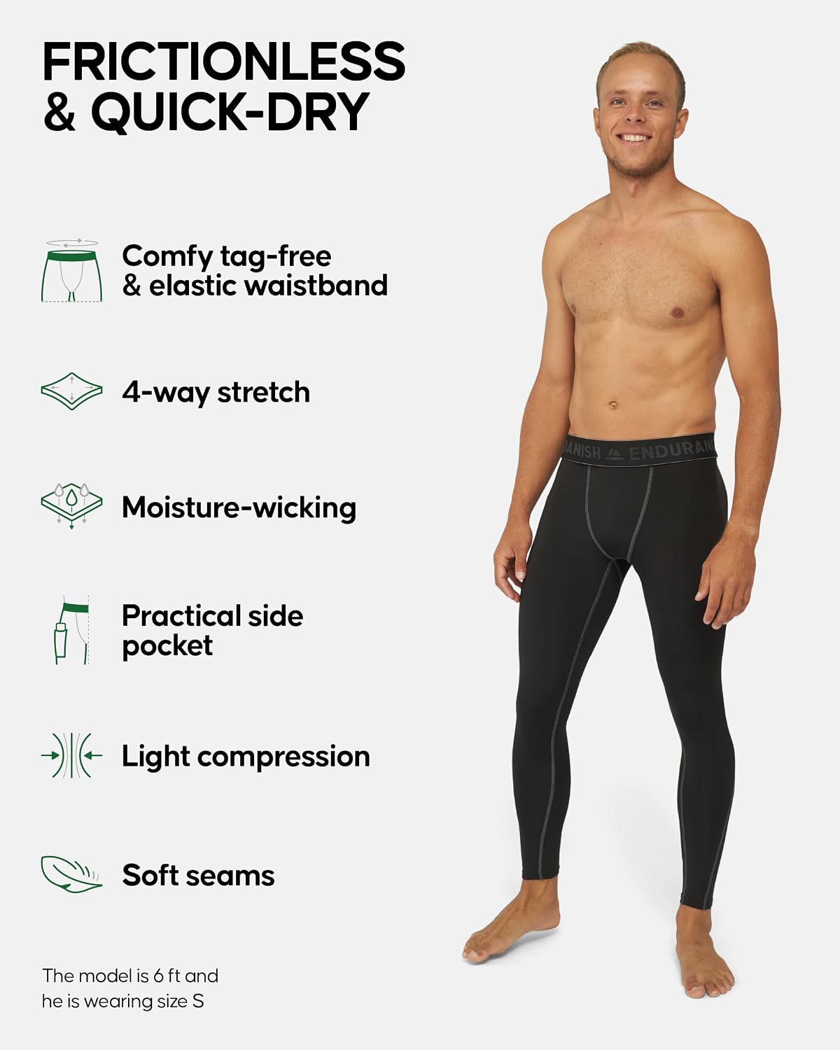 Detalle de DANISH ENDURANCE Men’s Compression Leggings, Quick-Dry 2 Pack with Side Pocket