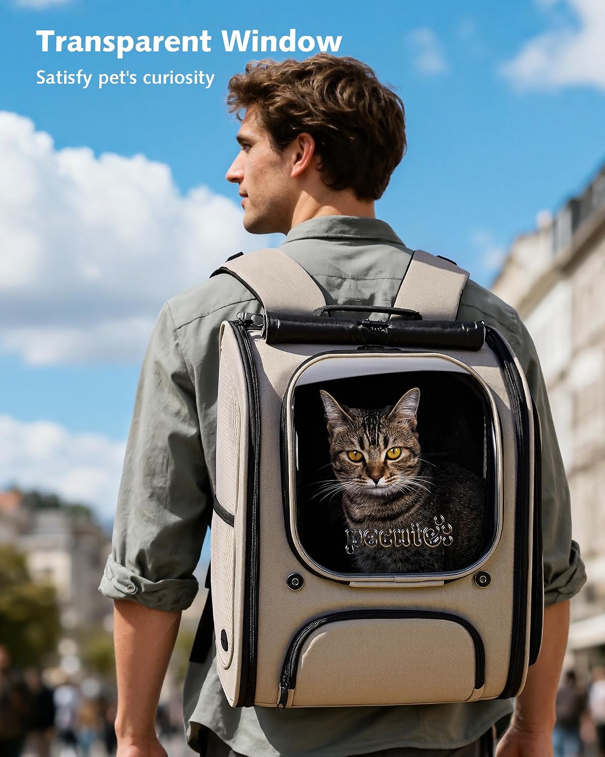 Detalle de pecute Cat Backpack Expandable: Large Space, Breathable Carrier for Travel and Hiking