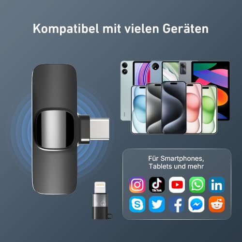 Thumbnail 6 de YRF Kabelloses Lavalier-Mikrofon für iPhone & Android – Schwarz