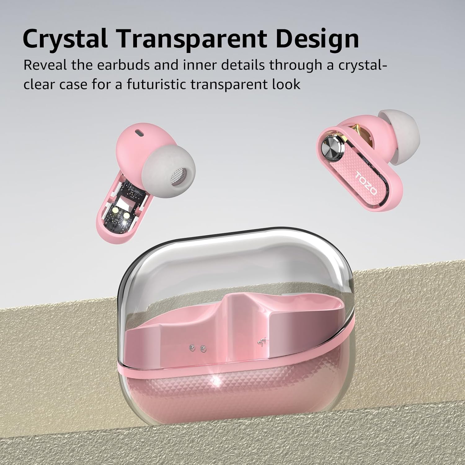 Thumbnail 1 de TOZO Crystal Pods cuffie Bluetooth 5.4 con ibrido ANC, chiamata AI e fino a 35 ore di riproduzione (rosa)