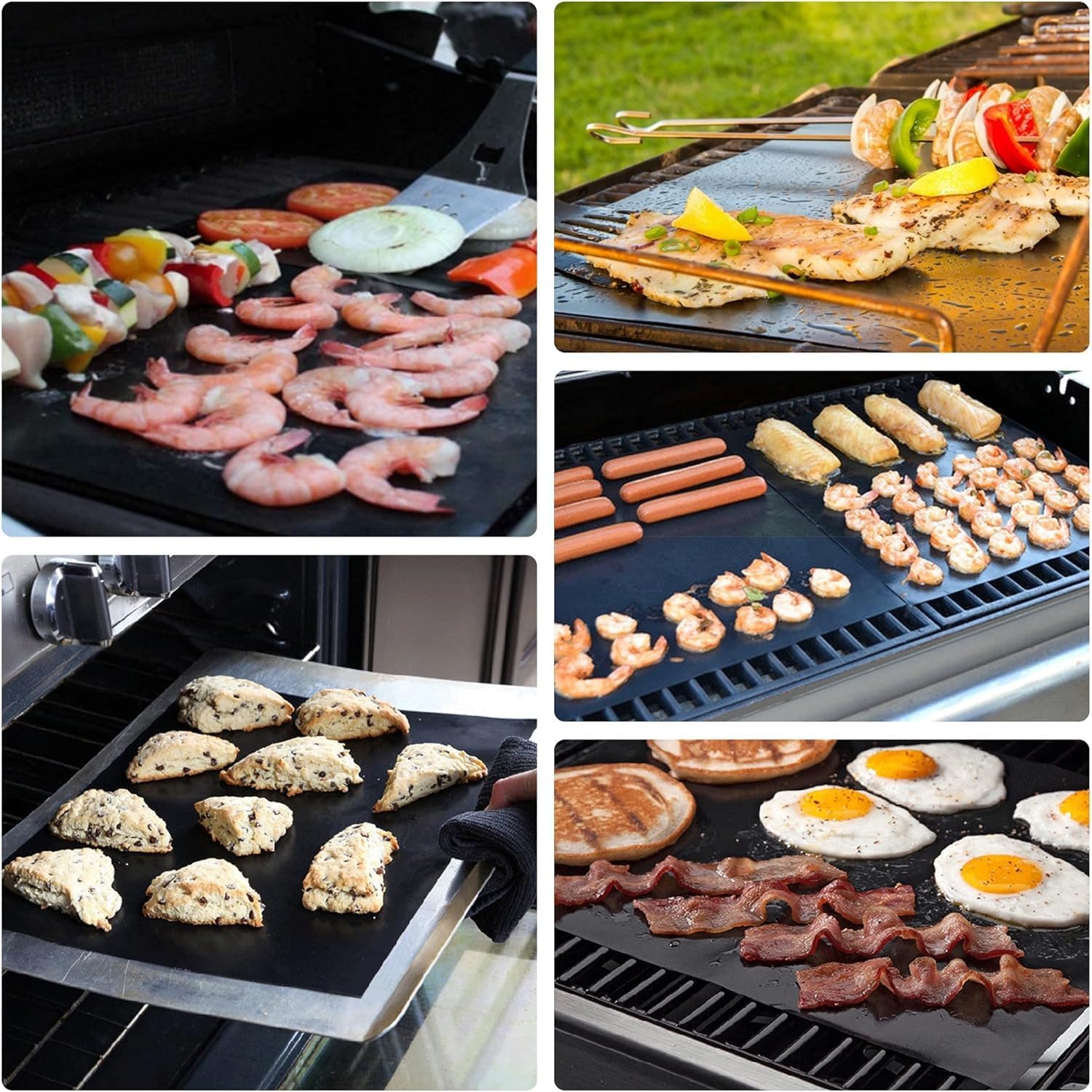 Detalle de Grillmatte-Set 5er, 60 × 40 cm – Wiederverwendbare Grillmatten für Gas-/Elektro- und Holzkohlegrill