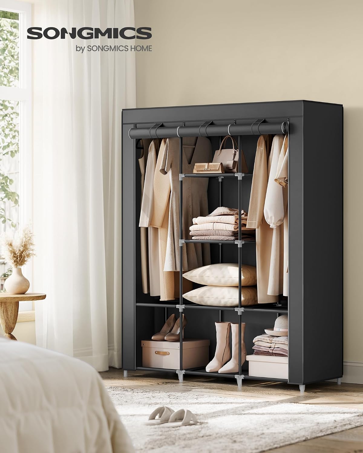 Thumbnail 1 de SONGMICS Clothes Wardrobe Portable Closet with Cover, Hanging Rails & Shelves (RYG096B01) 130 x 45 x 168cm