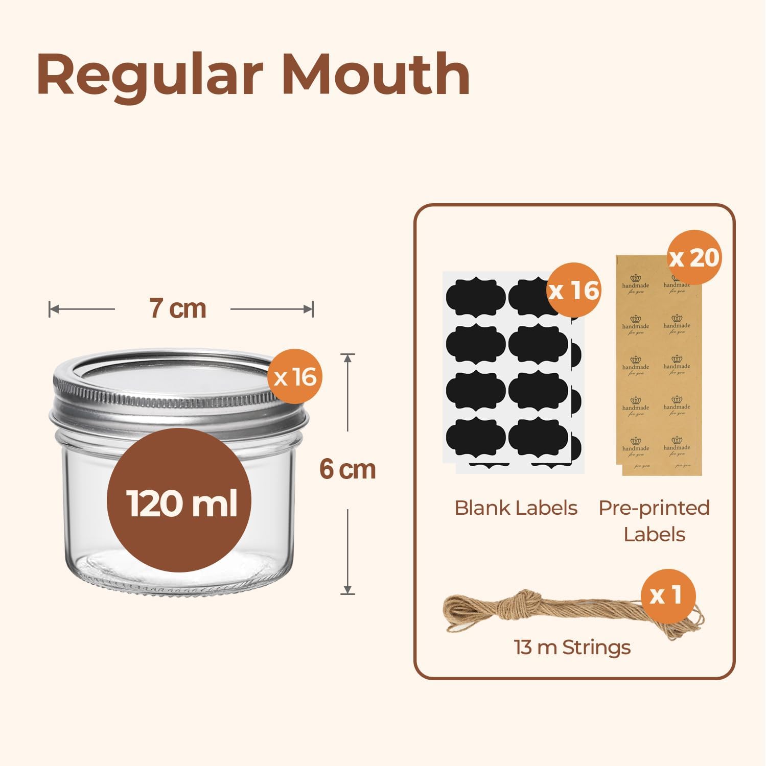 Detalle de ComSaf Mason Jar/120ml/16pcs glazen weckpotten, 120 ml, luchtdicht en stapelbaar