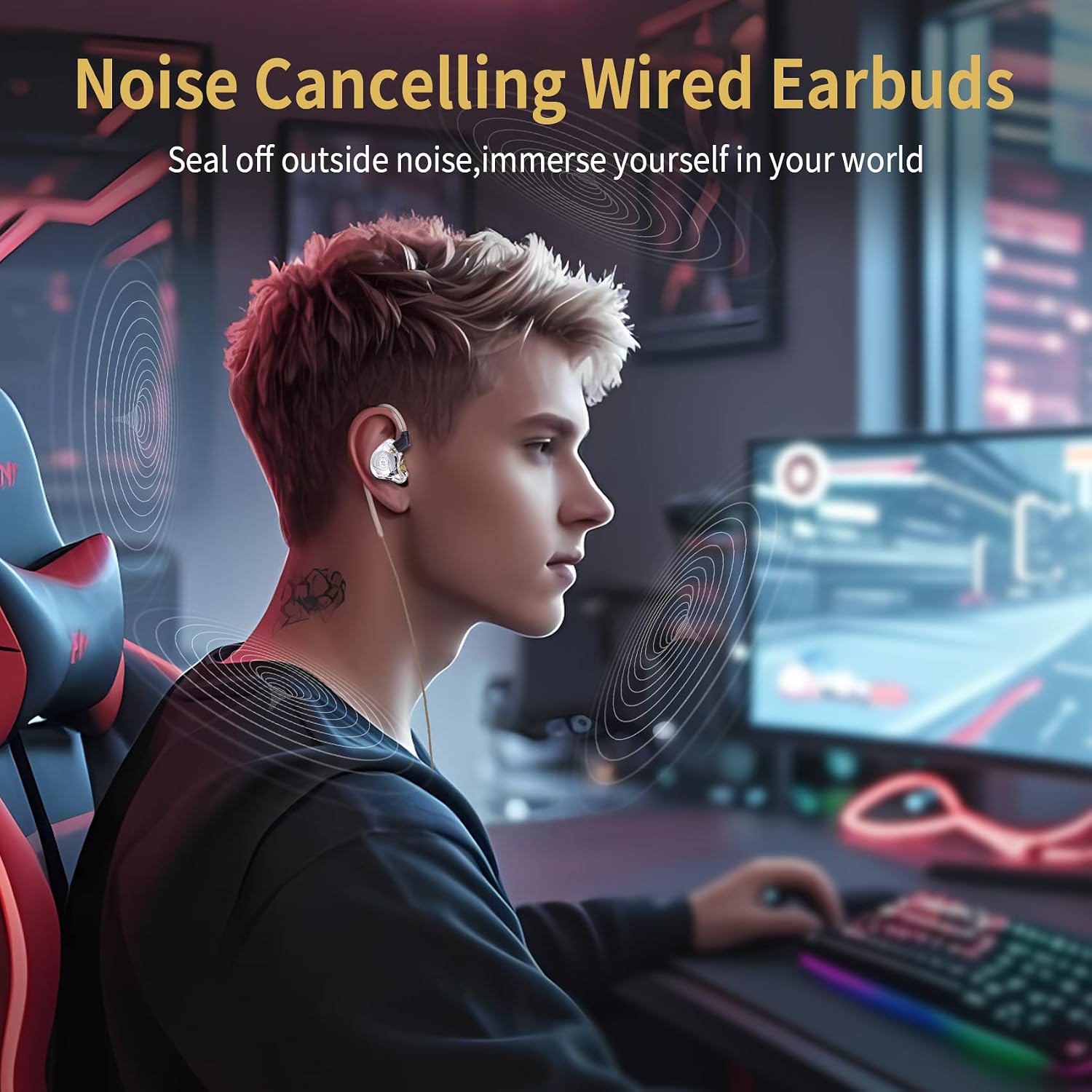 Detalle de Keephifi CCZ MC02 Gaming Earbuds: Wired In-Ear Monitors with 10mm Dual Magnetic DD