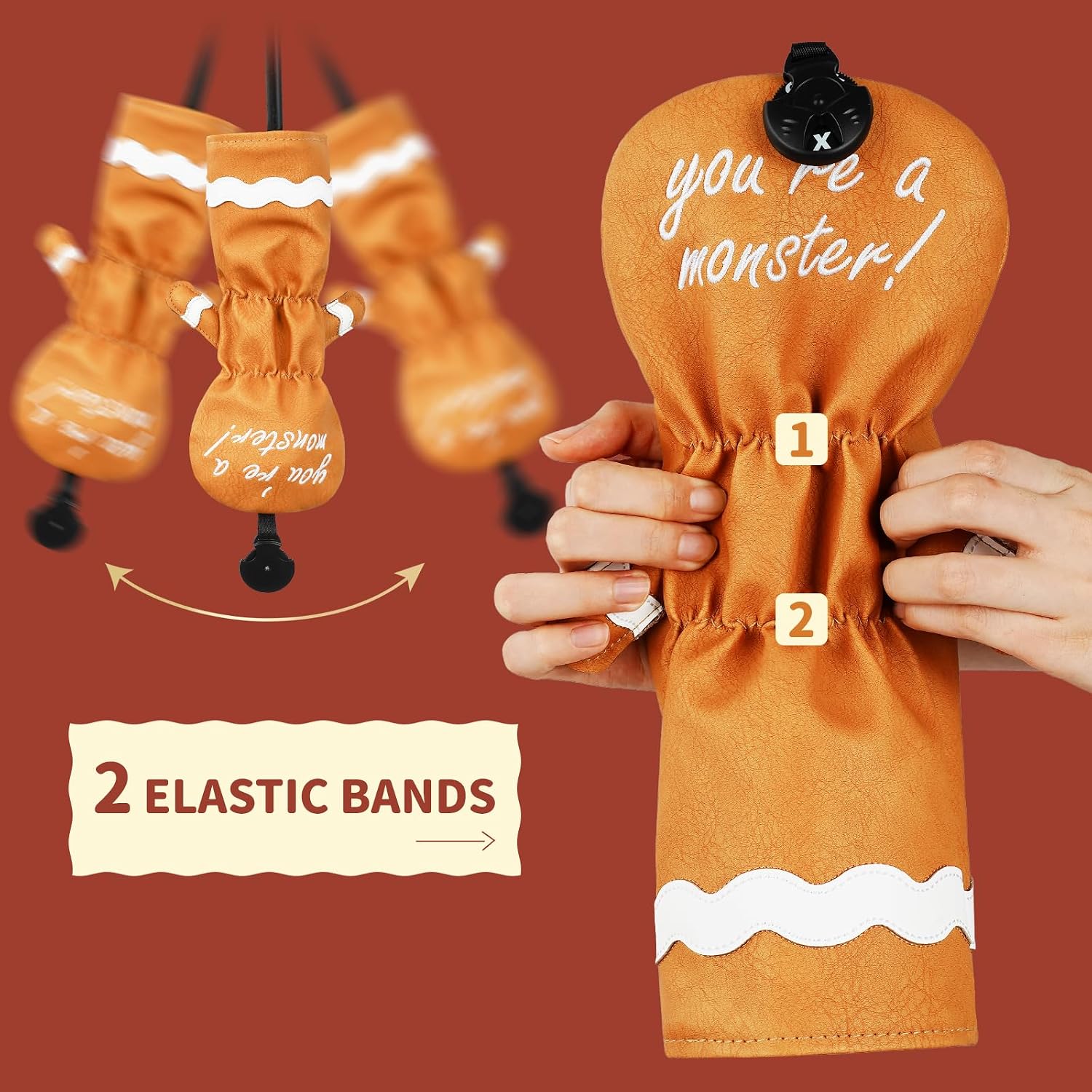 Detalle de LZFAN Gingerbread Man Golf Club Head Cover: Funny Brown Monster Cookie Drive/Fairway/Hybrid Protector