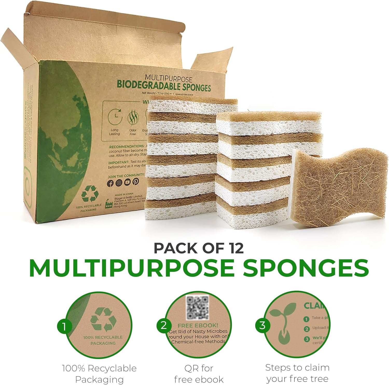 Detalle 2 de AIRNEX Biodegradable Natural Kitchen Sponge 12 pack 🧽