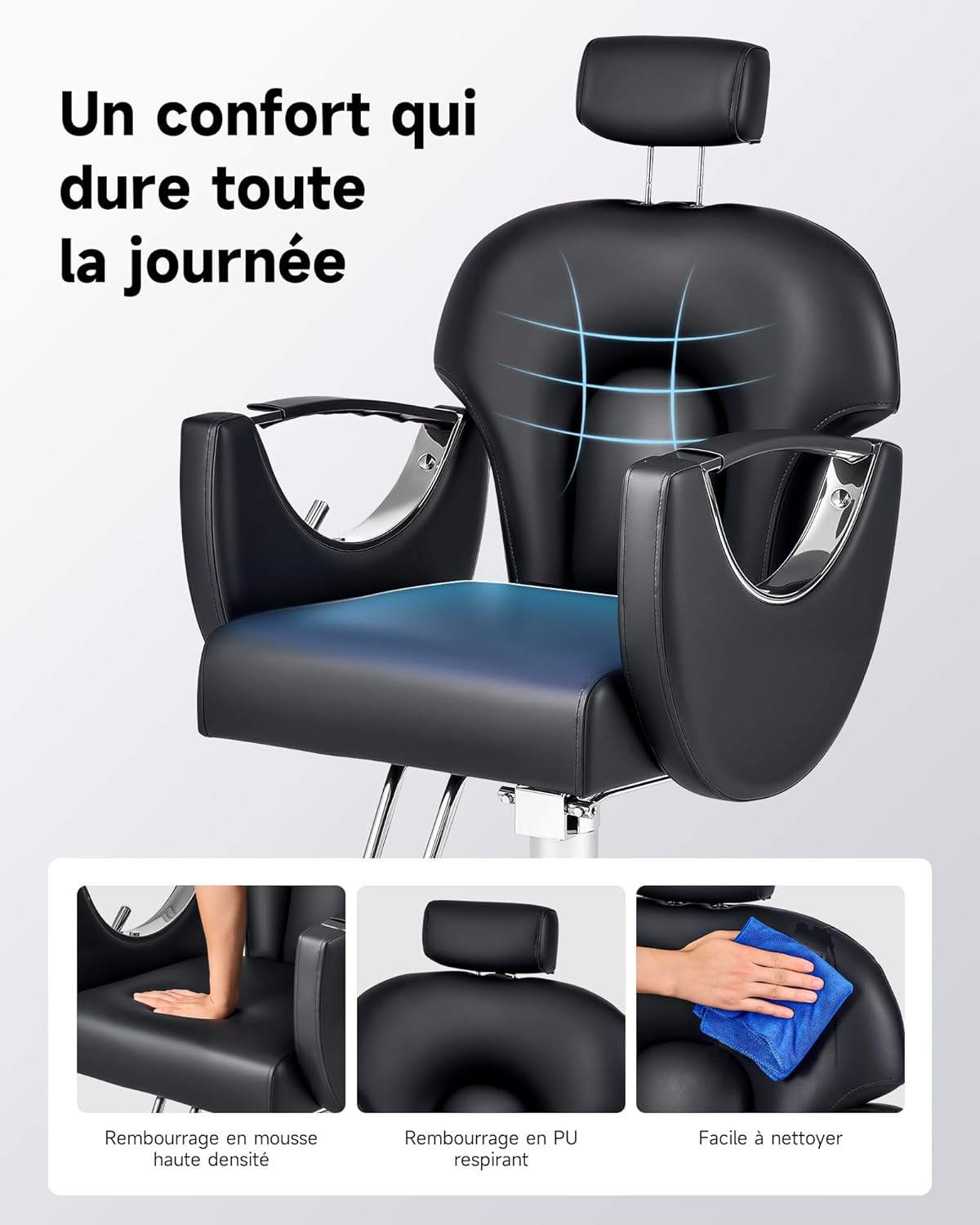 Thumbnail 5 de CO-Z fauteuil de barbier professionnel inclinable et pivotant 360° (noir)