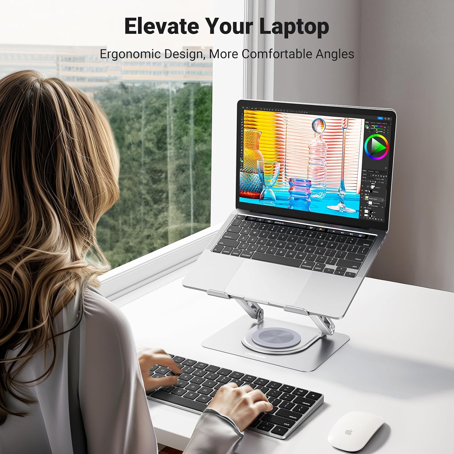 Detalle de UGREEN laptopstandaard, 360° draaibaar aluminium, verstelbaar en opvouwbaar