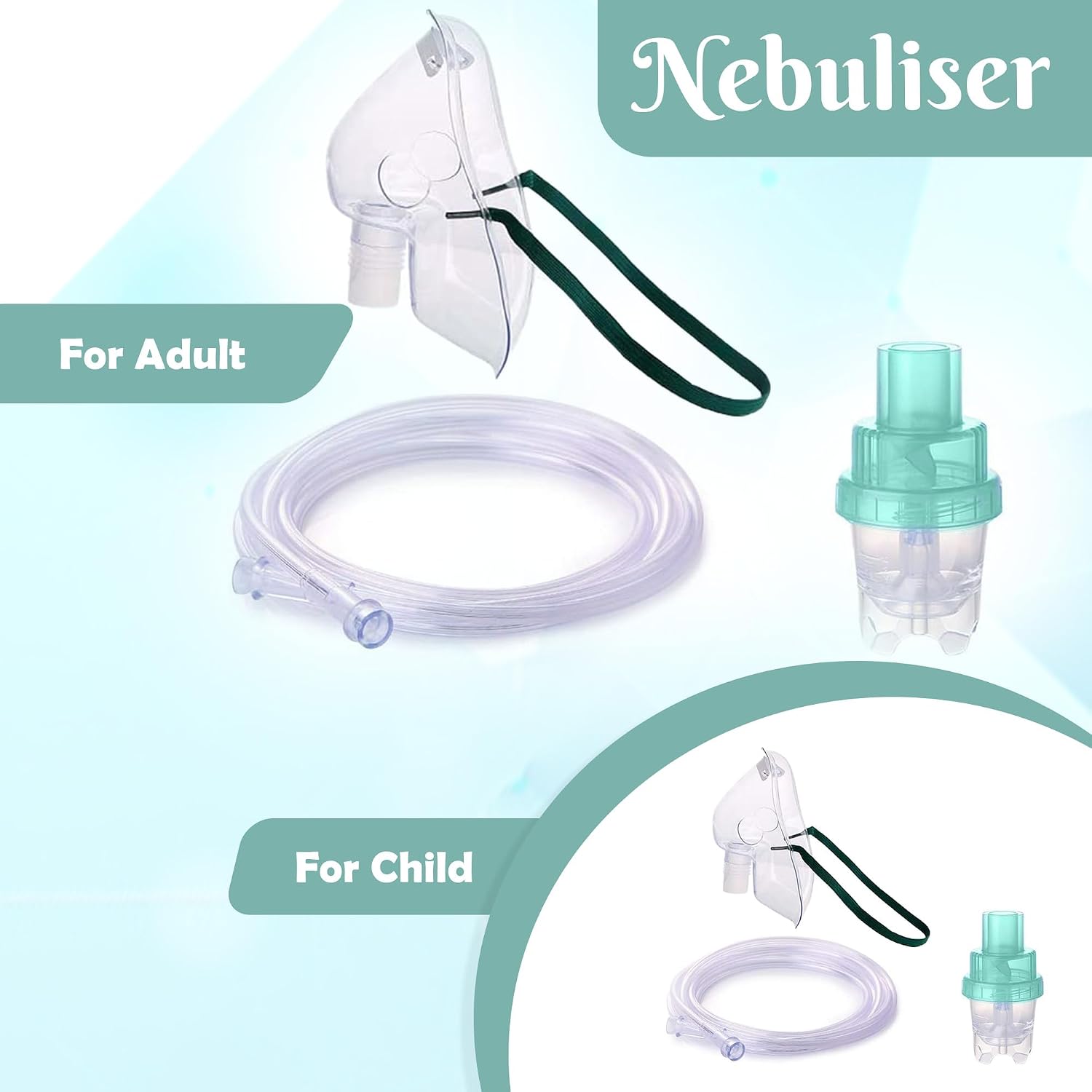 Detalle de Wonder Care Nebuliser Kit for Children (Pack of 2) – Nebuliser Mask, Soft Tubing & Vaporiser Cup
