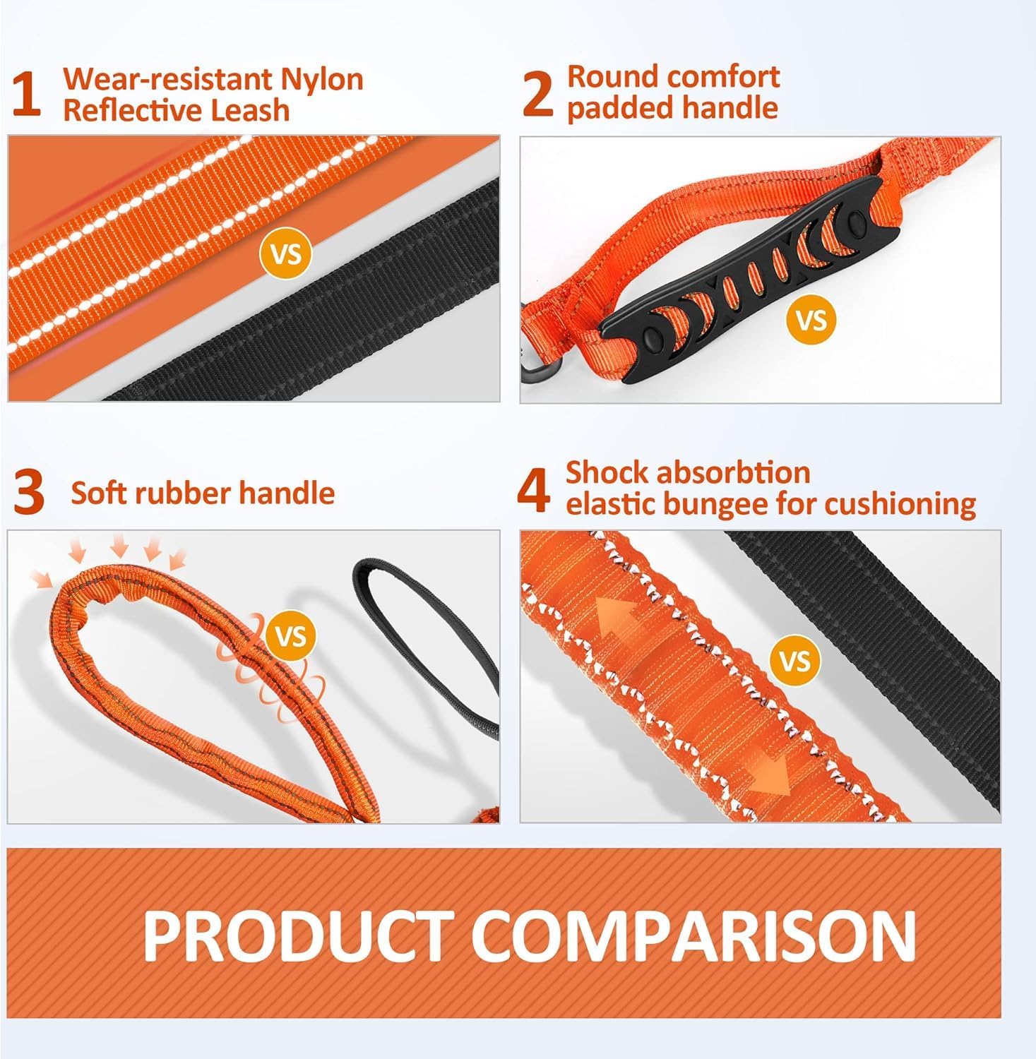Detalle de IOKHEIRA Bungee Dog Leash: Anti-Pull, Car Seat Belt Buckle & Reflective Safety