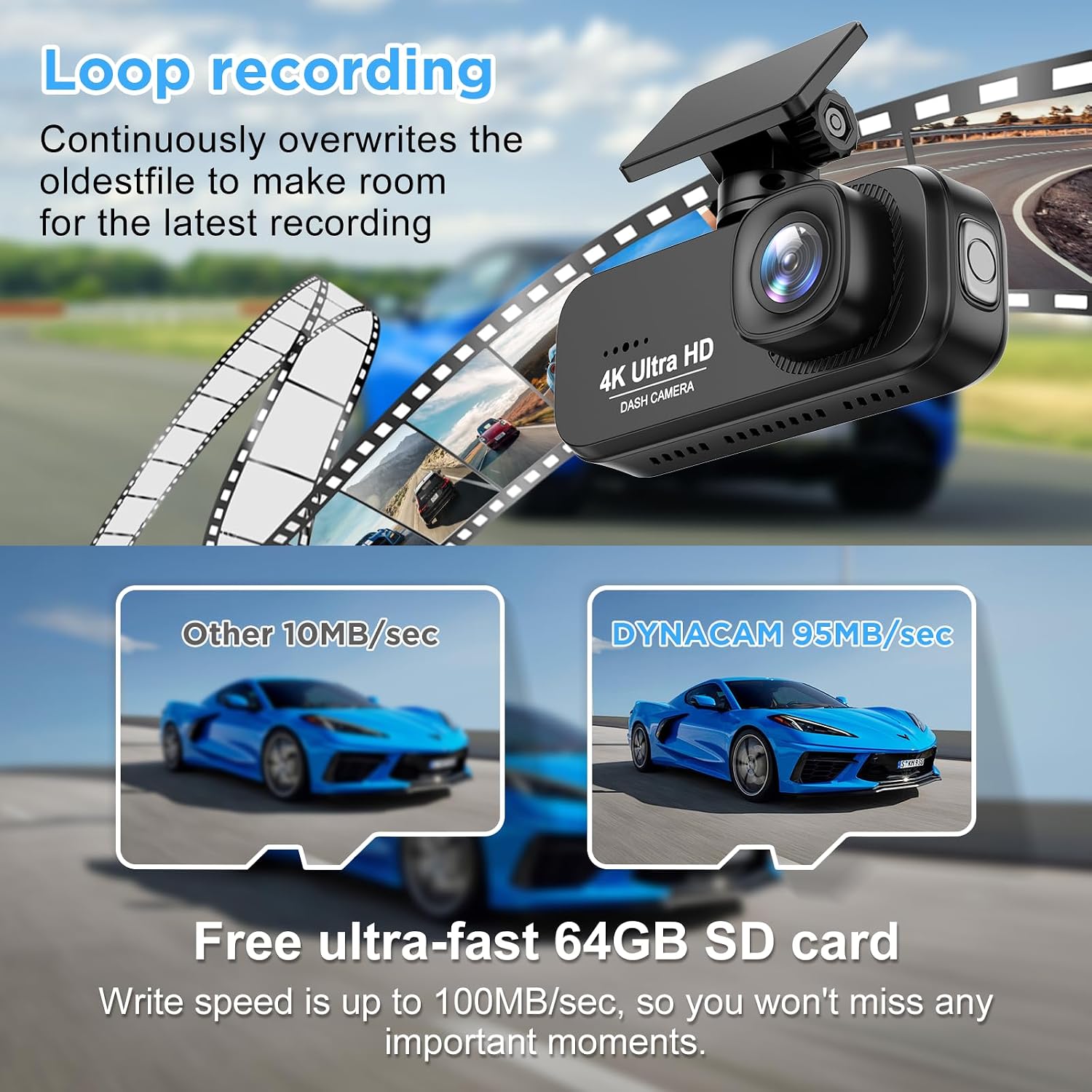Thumbnail 4 de SAVUSCAM Dash Cam 4K + 1080P: Front and Rear Dual Cam with Night Vision, 64GB Card Included