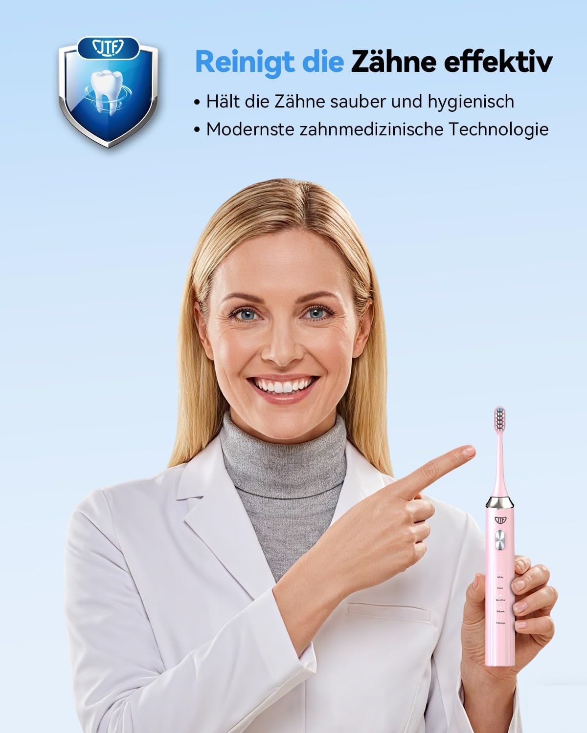 Detalle de JTF Brosse à dents électrique sonique avec station UV, 5 modes et 6 têtes de rechange (rose)