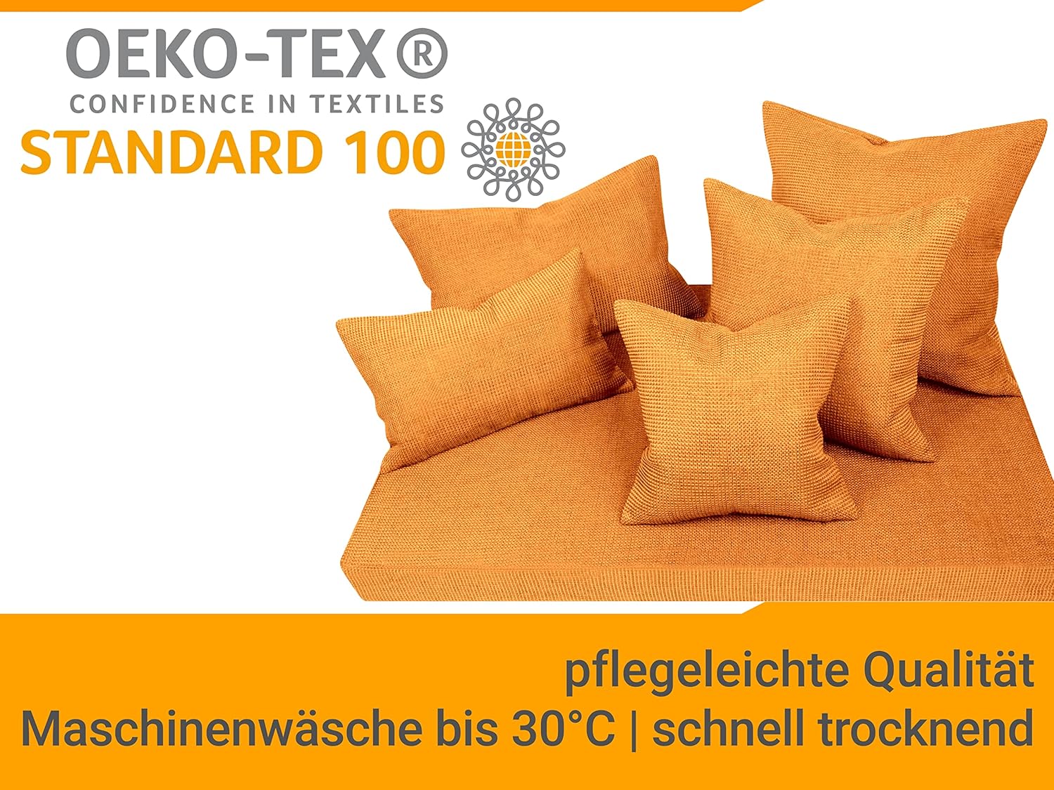 Thumbnail 5 de Lot de 2 Housse de Coussin 30x50 Orange chiné – Texture épurée et design raffiné
