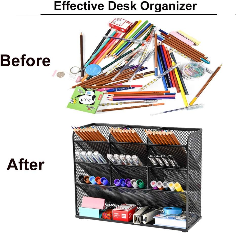 Thumbnail 5 de Marbrasse Mesh Desk Organiser with 9 compartments – multi-functional pen holder for home office & school