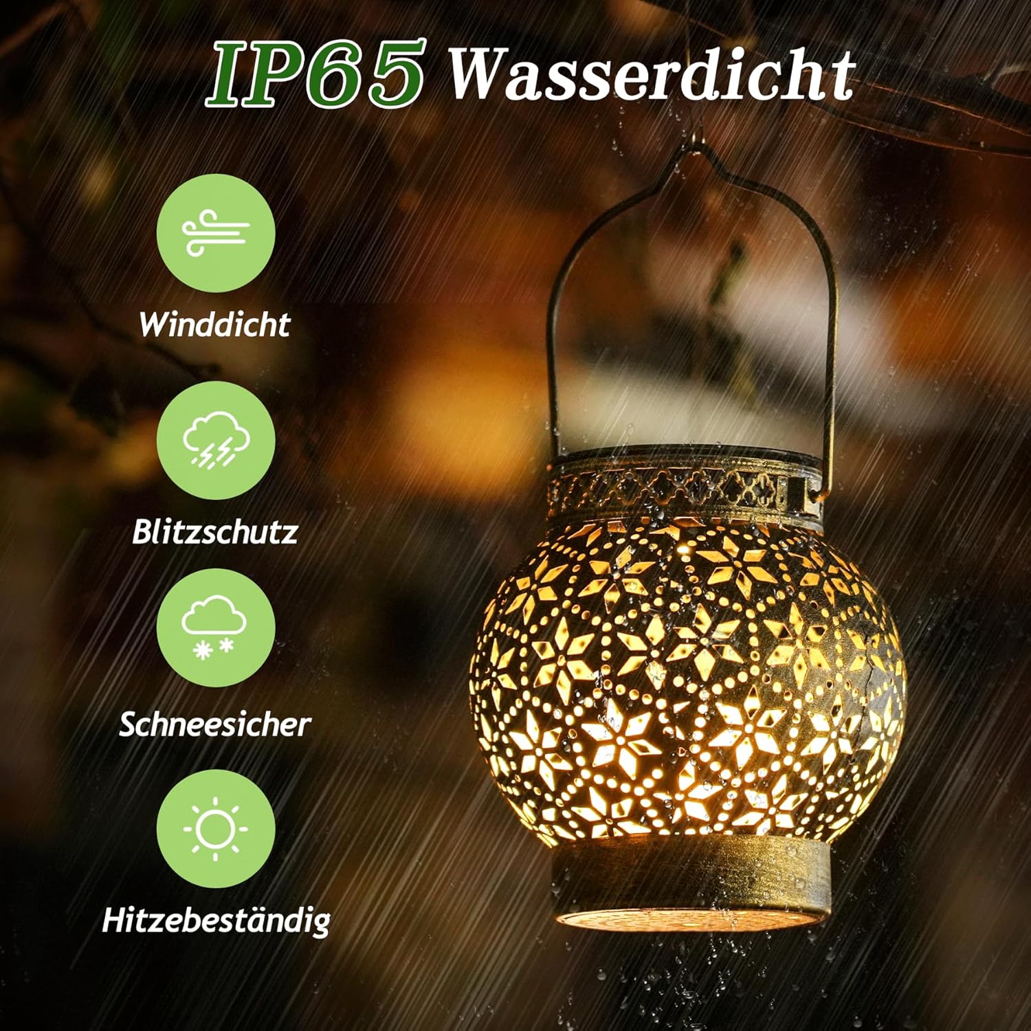 Thumbnail 3 de 4 Stück Solarlampen für Außen Garten (Bronze) – Metall-Solarlaternen mit IP65, romantische LED-Dekoration für Terrasse und Balkon