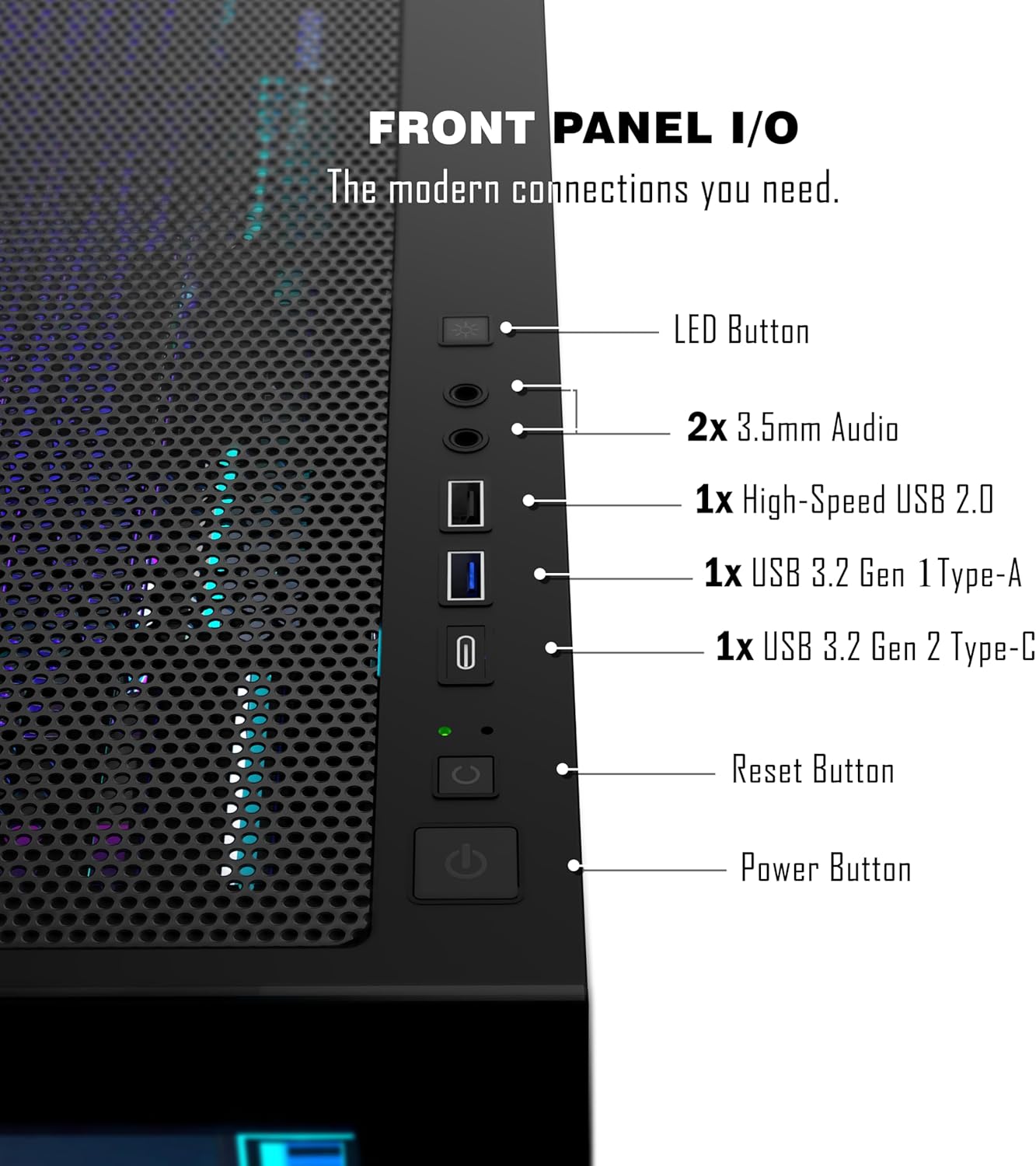 Detalle de PCZZOI ATX PC Case with 7 PWM ARGB Fans Pre-Installed – Full-View Mid Tower