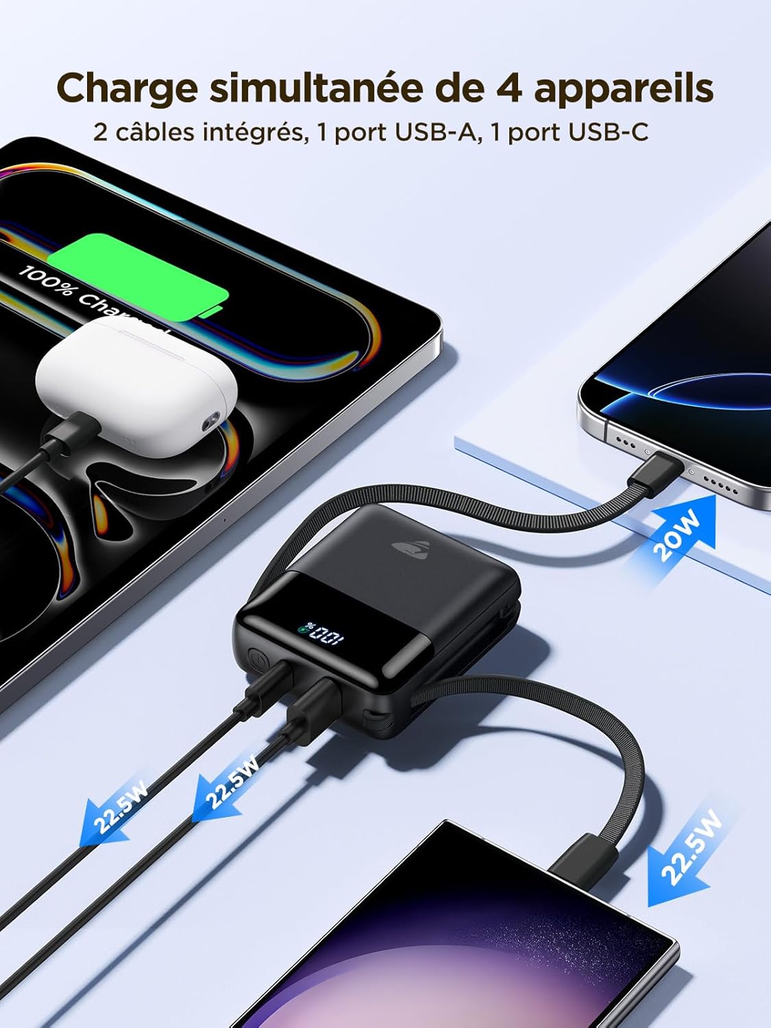 Thumbnail 6 de Batterie Externe Aioneus 10000 mAh avec 2 câbles intégrés – Charge rapide PD 20–22,5 W