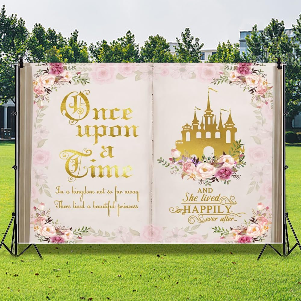 Detalle 2 de Leowefowa 10x8ft Fairy-Tale Vinyl Photography Backdrop, Pink Storybook Design