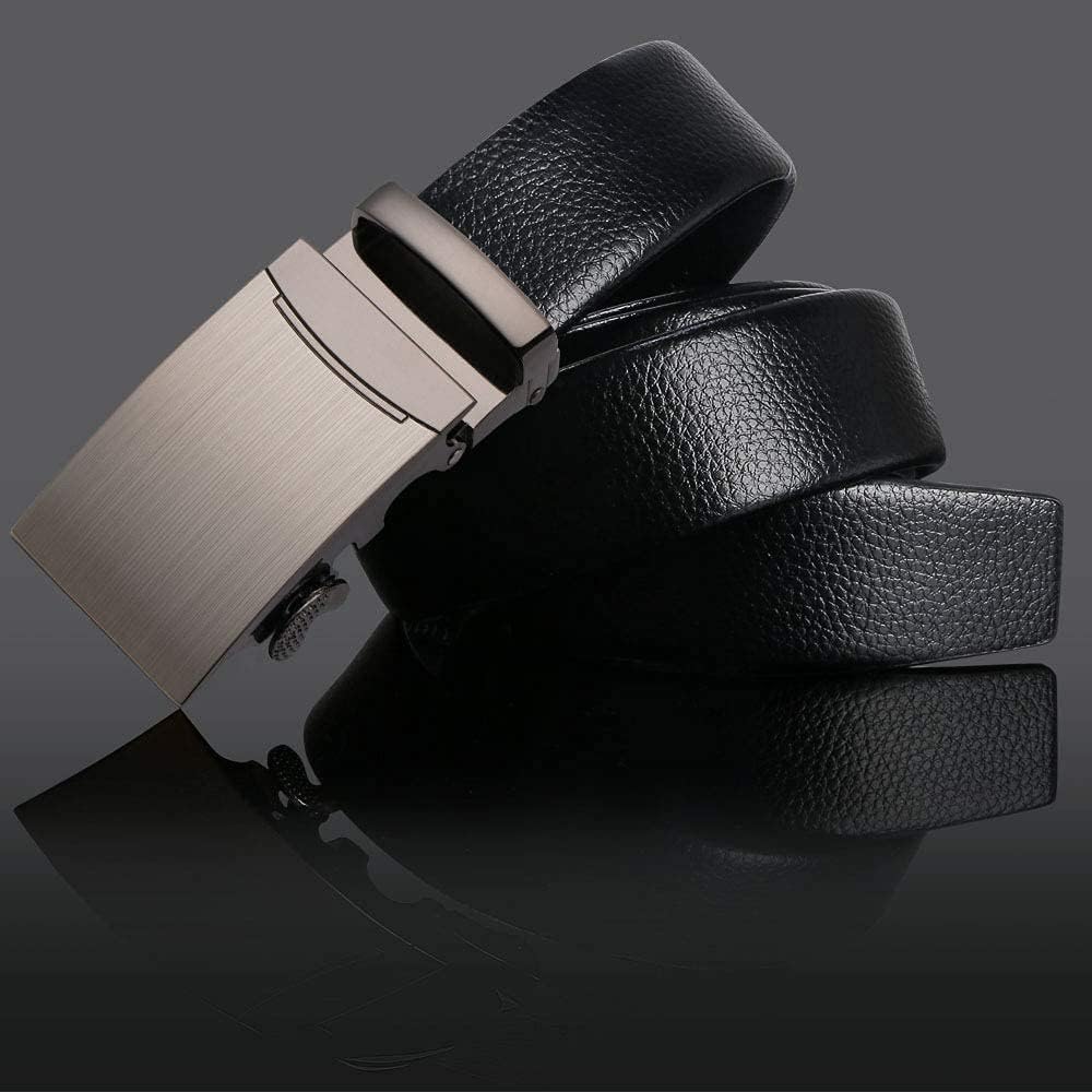 Detalle de flintronic Herren-Gürtel aus Leder mit Automatik-Schließe, 3,5 cm Breite – Schwarz (inkl. Schlüsselbund & Geschenkbox)