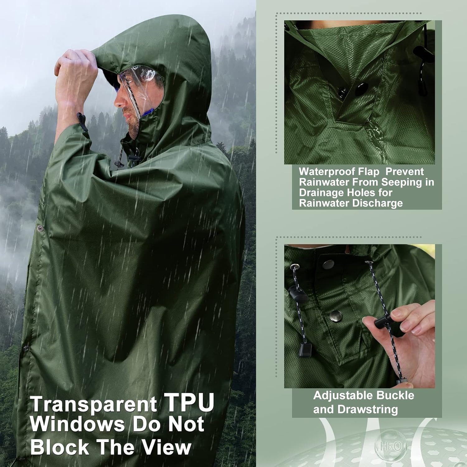 Detalle de Andake Regenponcho Wasserdicht Unisex – 3-in-1 Outdoor Regenmantel