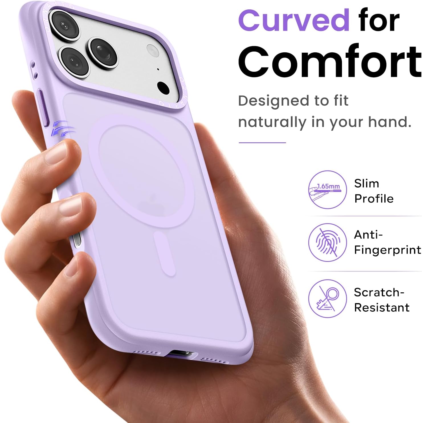 Detalle de ORNARTO iPhone 18 Pro Case for MagSafe, Pastel Lilac Translucent Matte