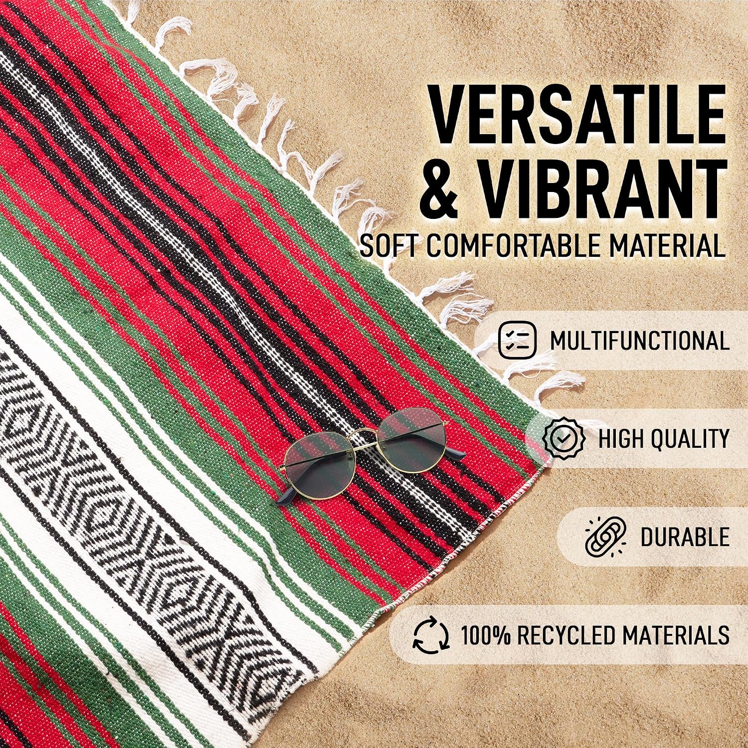Detalle de Hydration Nation Mexican Blanket 70" x 50" Dragon Throw, Recycled Cotton