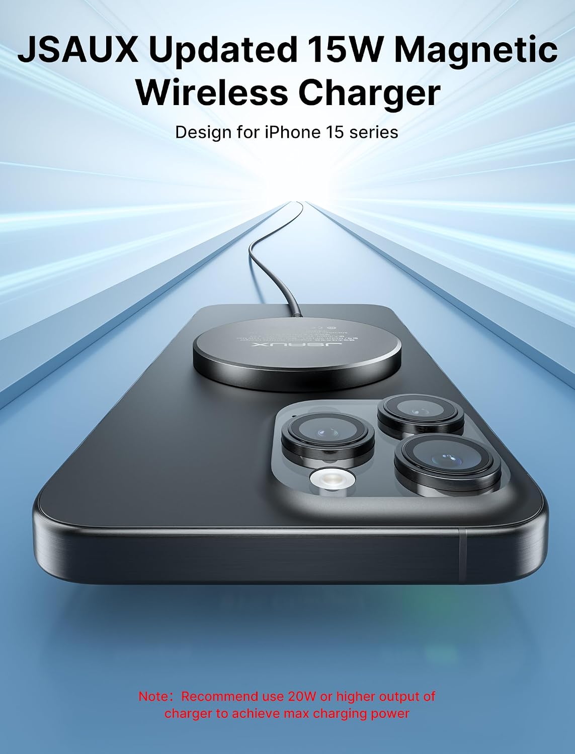Detalle 2 de JSAUX Mag-Safe Charger for iPhone (15W) 2-Pack with USB-C Cable – Magnetic Wireless Charging Pad